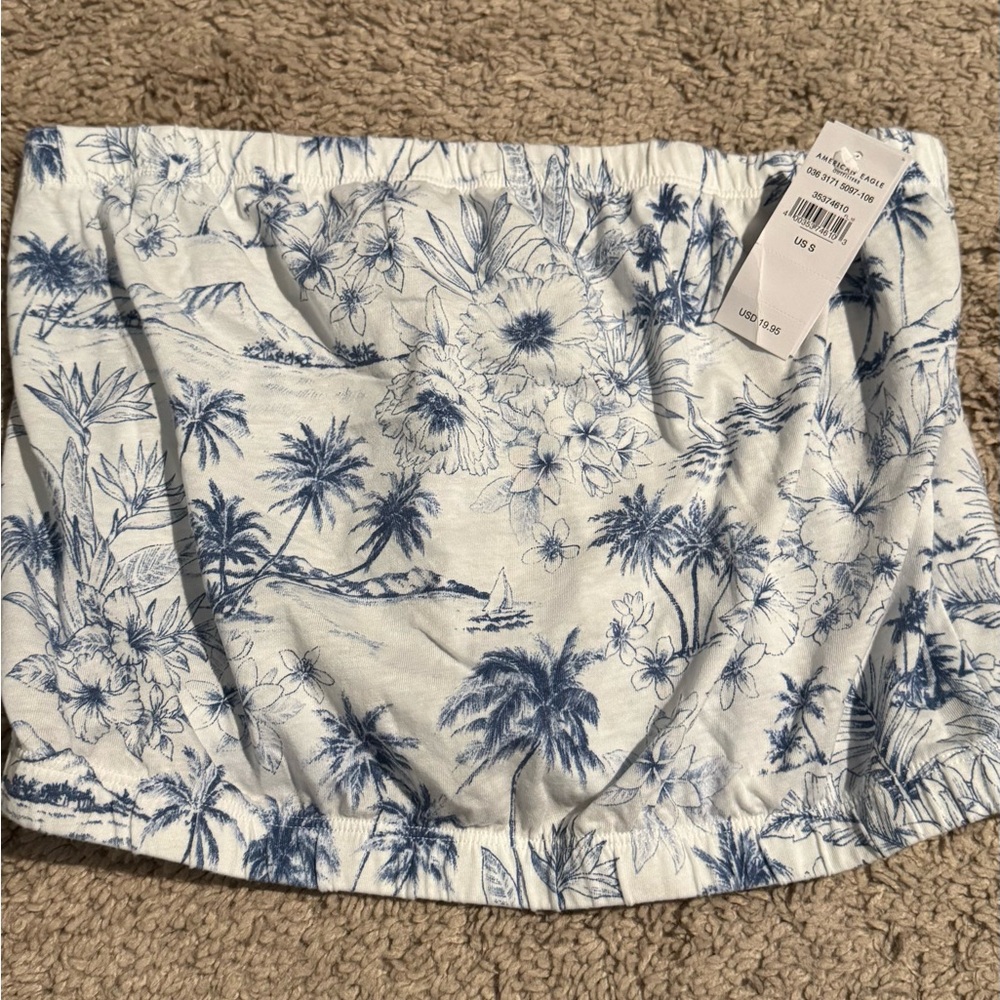American Eagle Outfitters White and Blue High Waist tube top